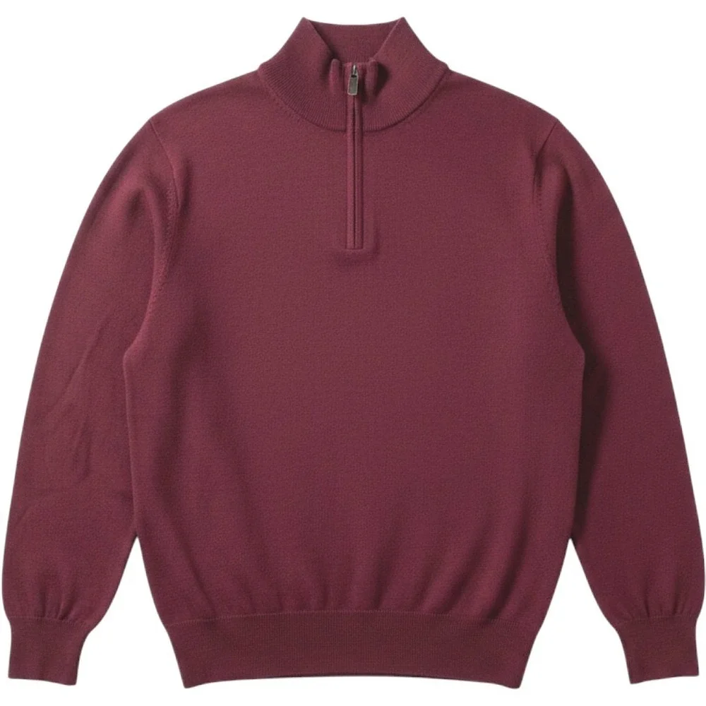 Jos. A. Bank Signature Burgundy 100% Merino Wool Quarter Zip Sweater - Large